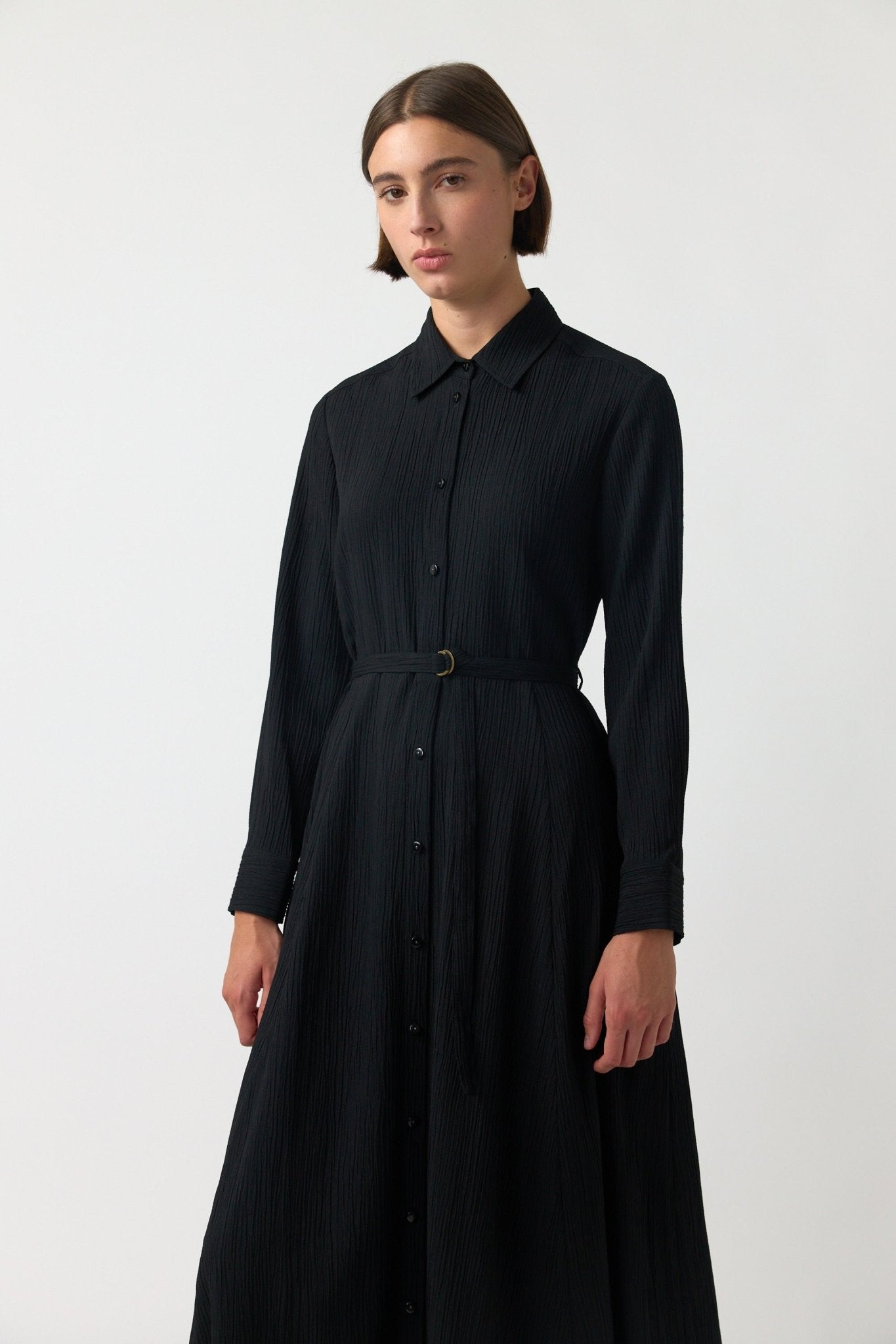 Sylvester | Crinkle Shirt Dress | Black | Palm Boutique