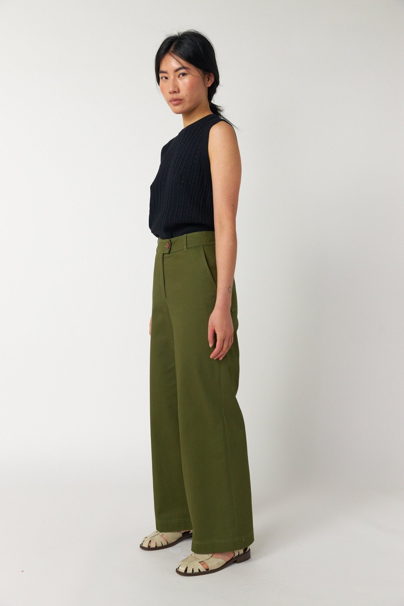 Sylvester | Workwear Wide Leg Pant | Olive | Palm Boutique