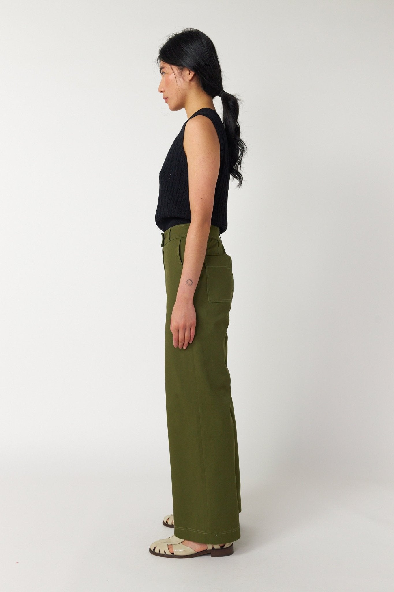 Sylvester | Workwear Wide Leg Pant | Olive | Palm Boutique