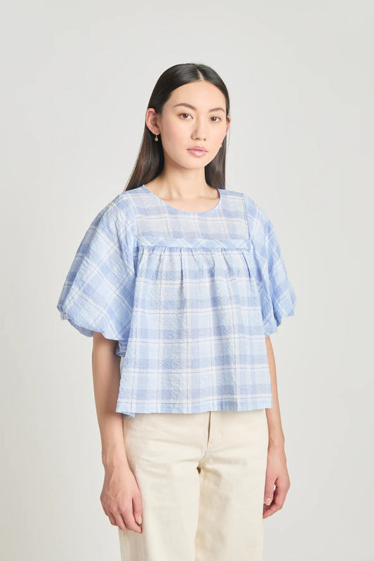 twenty - seven names | Pearly gates blouse | Pale Blue Check | Palm Boutique