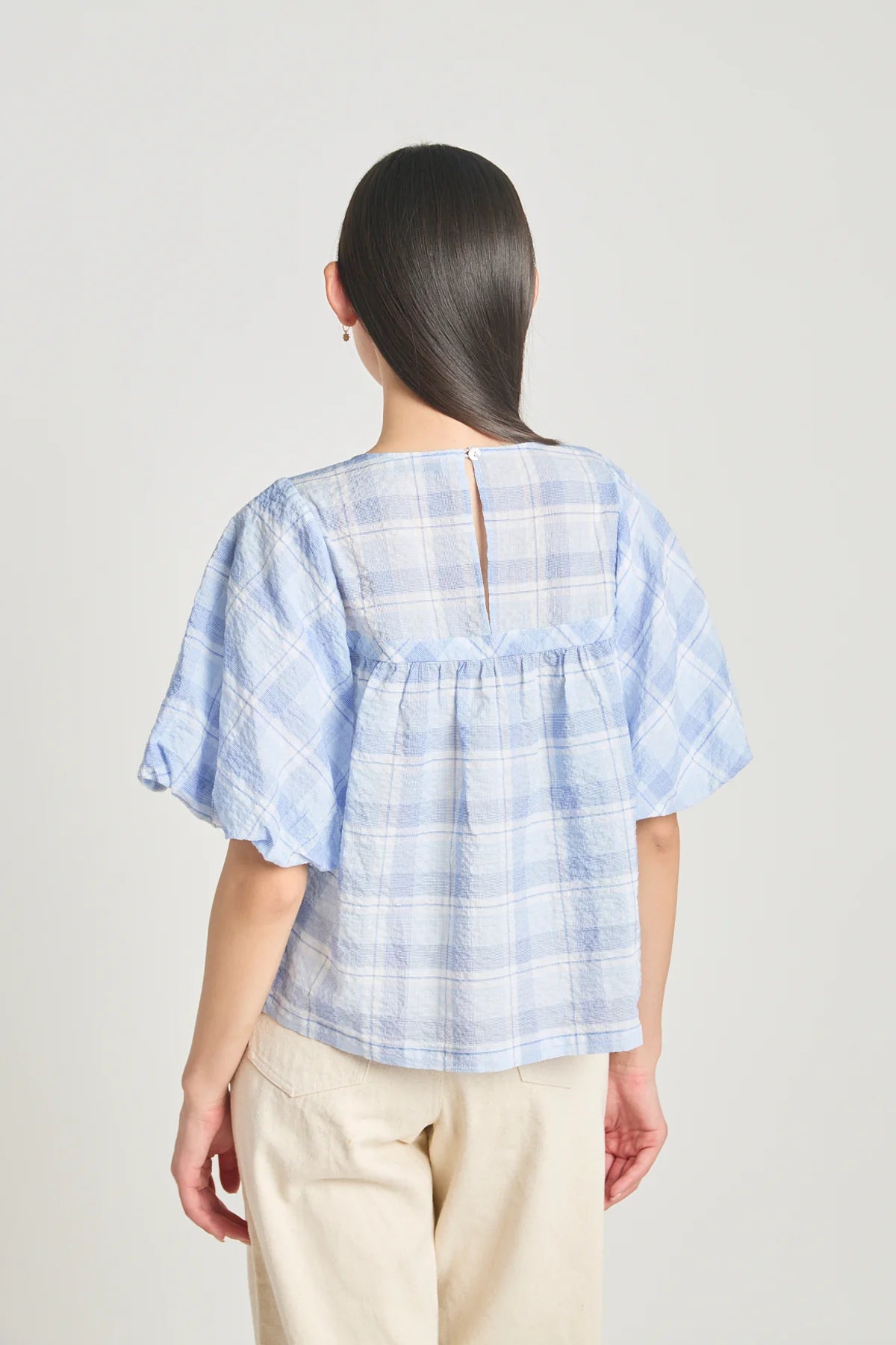 twenty - seven names | Pearly gates blouse | Pale Blue Check | Palm Boutique