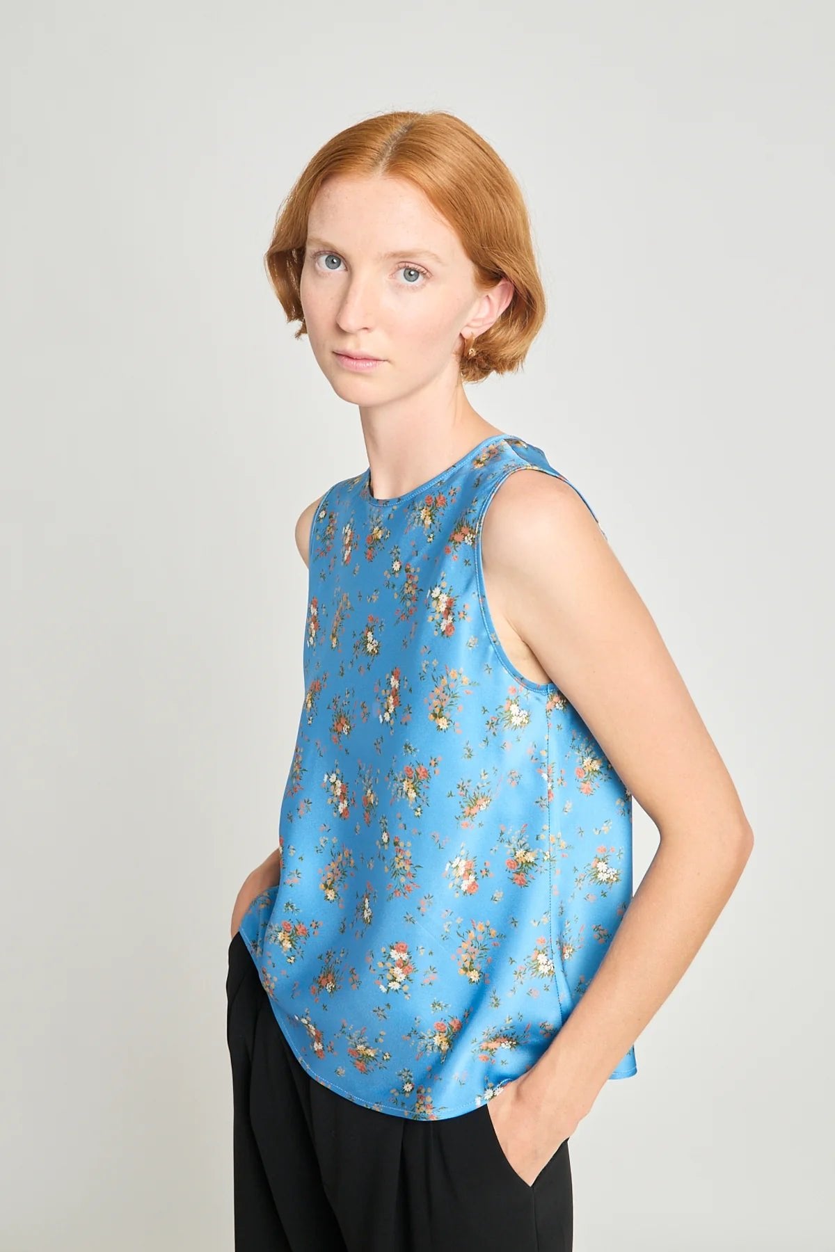 twenty - seven names | Whoo - sah Top | Blue Satin Floral | Palm Boutique