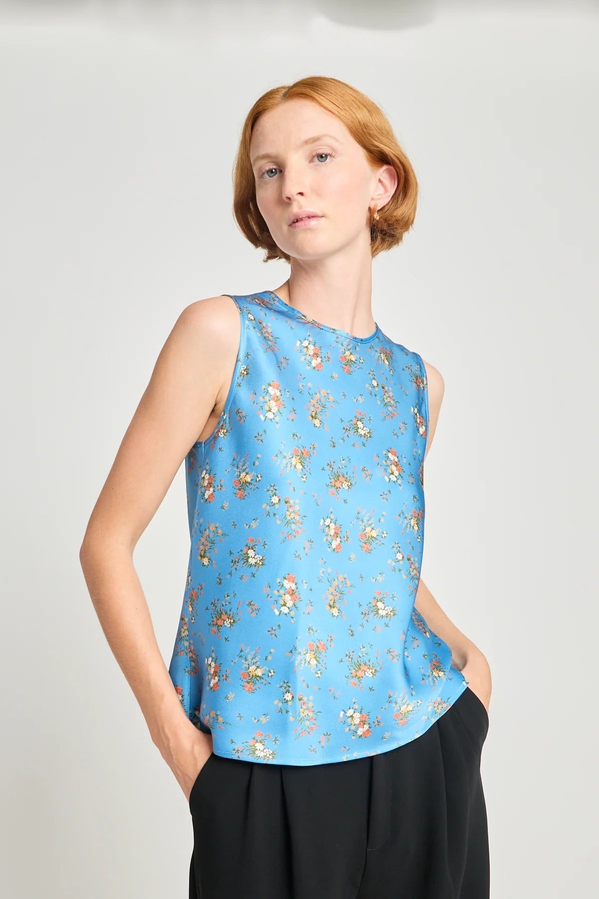 twenty - seven names | Whoo - sah Top | Blue Satin Floral | Palm Boutique