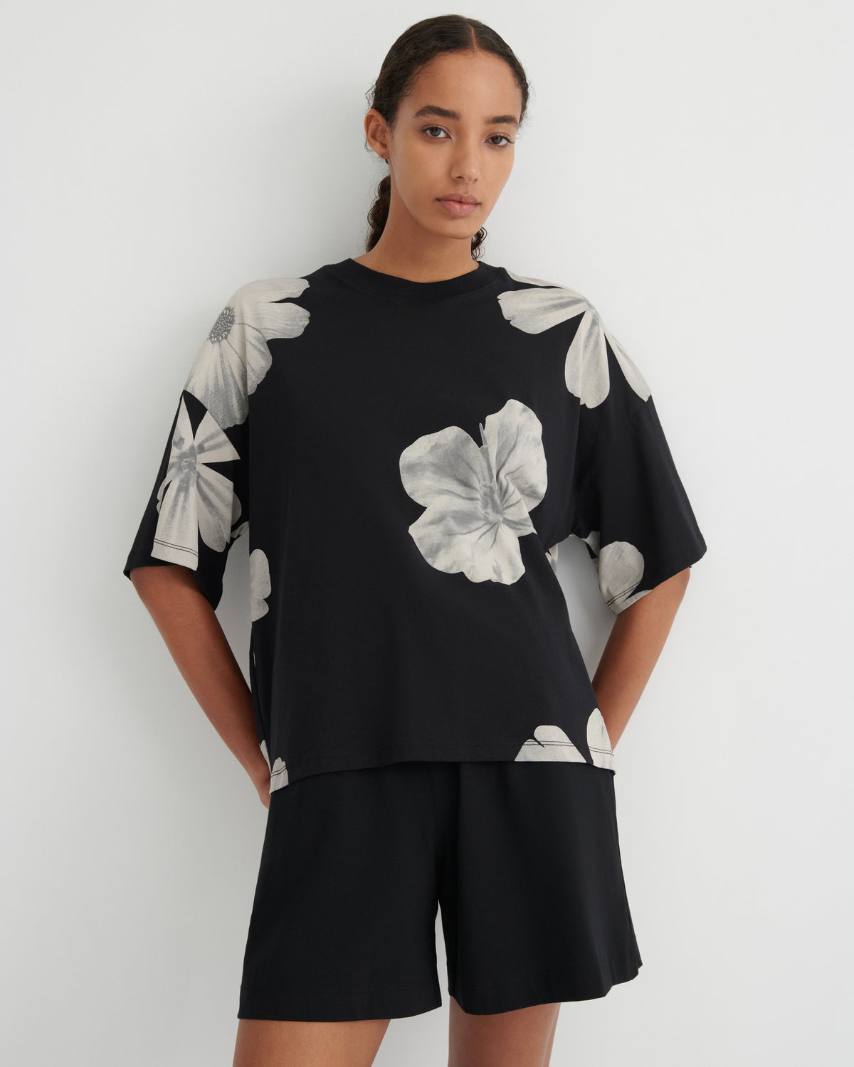 Oversized Boxy Tee | Monochrome Floral