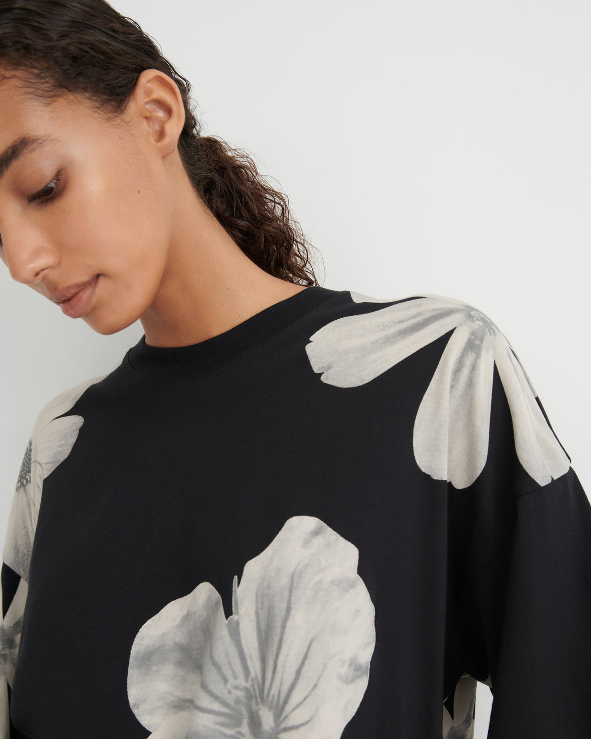Oversized Boxy Tee | Monochrome Floral