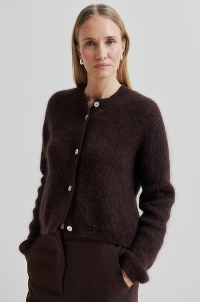 Andrea Knit Rib LS Cardi | Chocolate Plum