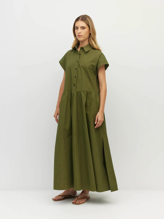Lenni Dress (Crushed Cotton) Moss