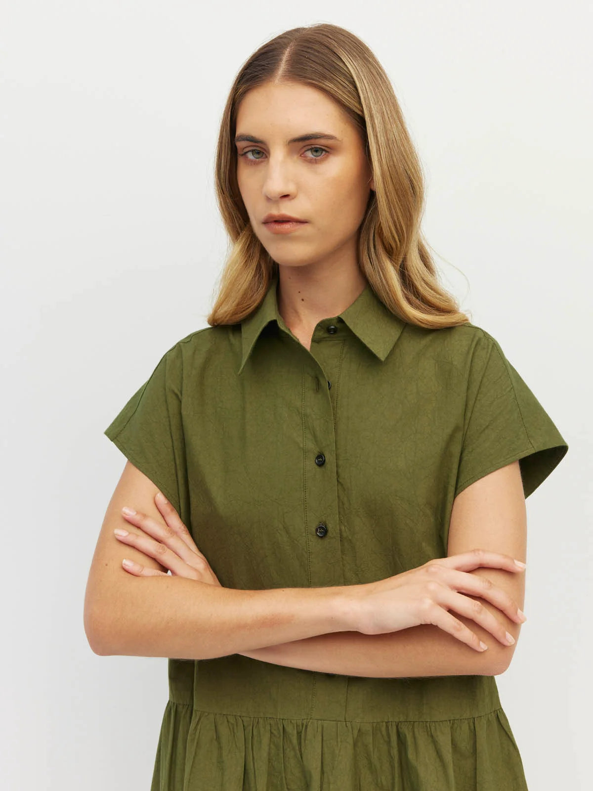 Lenni Dress (Crushed Cotton) Moss