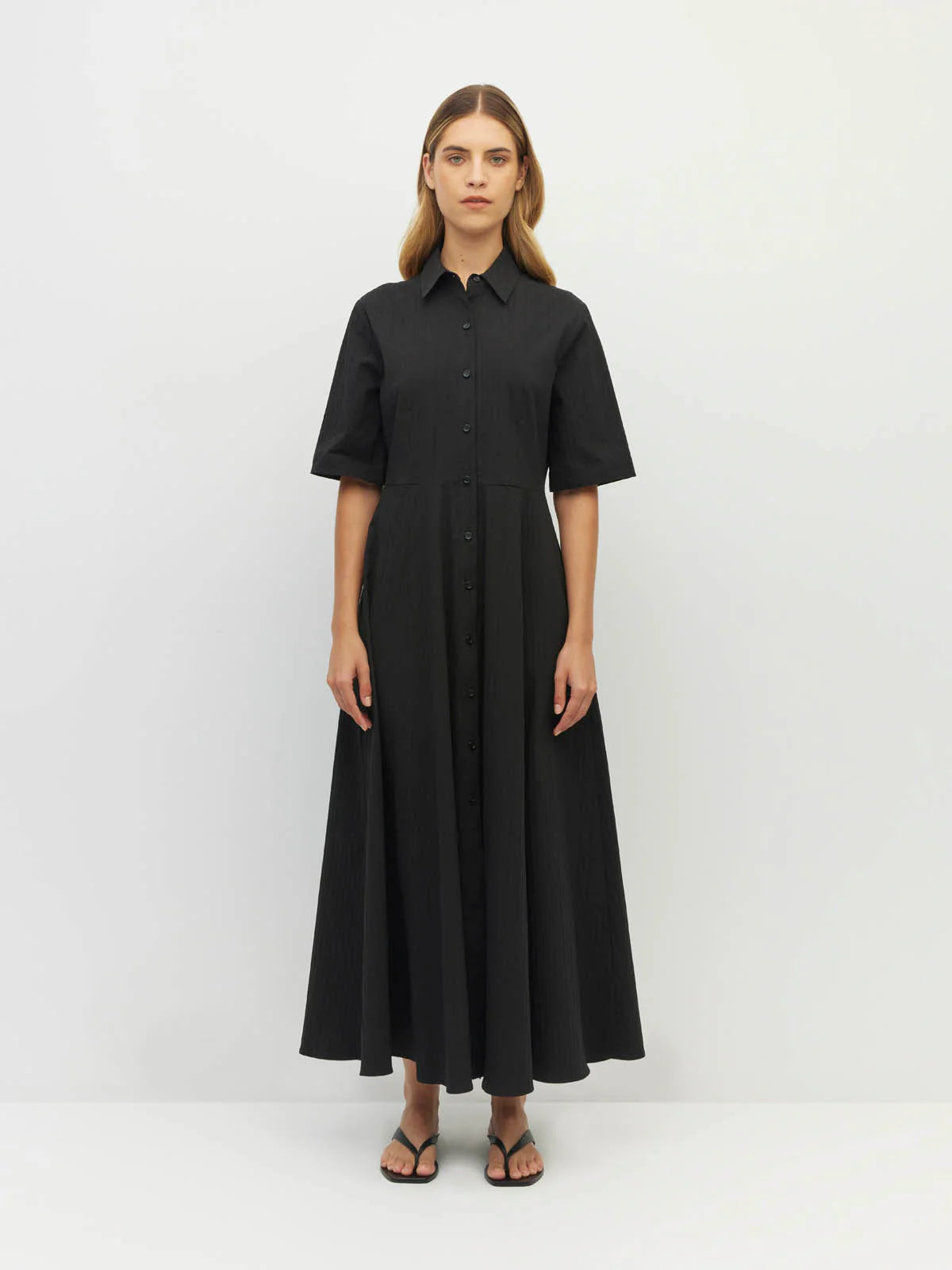 Delphi Dress (Thread Line Cotton) Black Linear