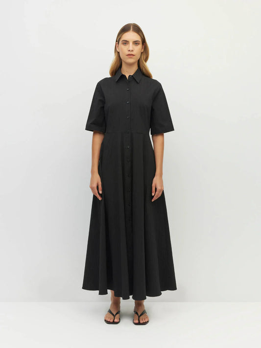 Delphi Dress (Thread Line Cotton) Black Linear