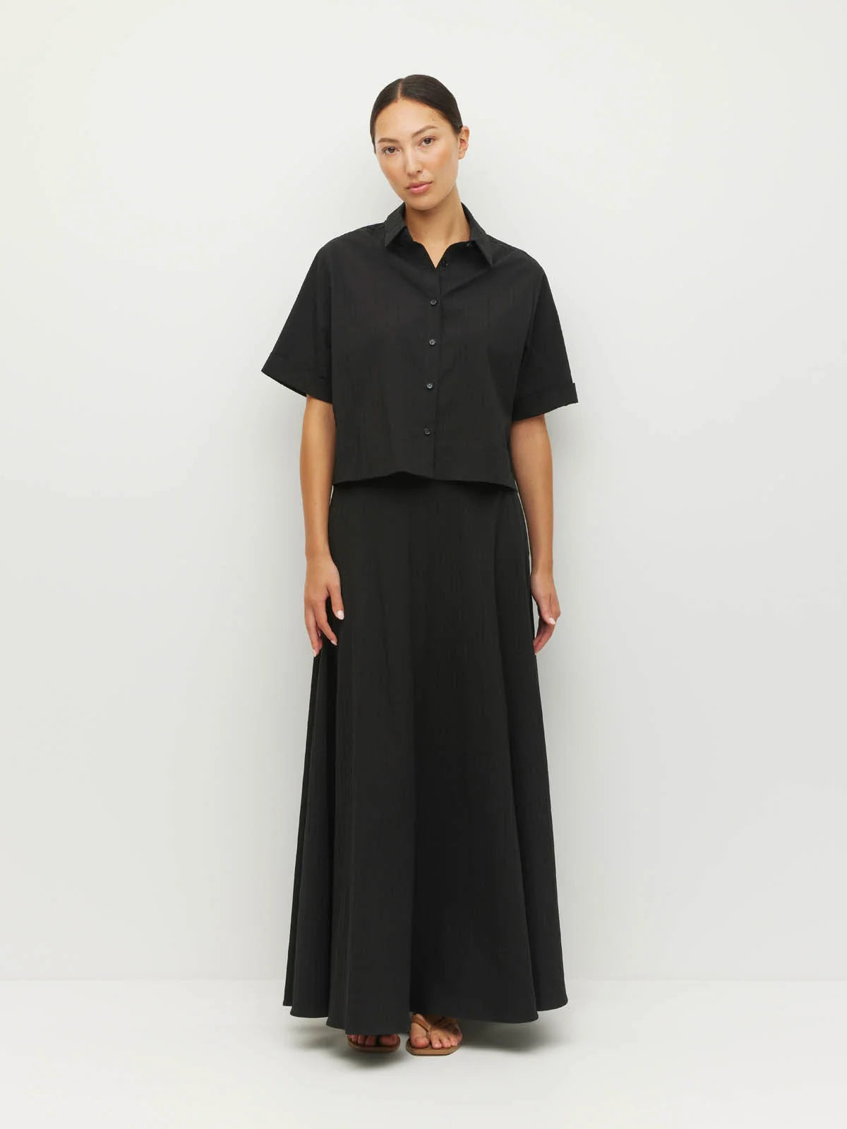 Everly Shirt (Thread Line Cotton) Black Linear