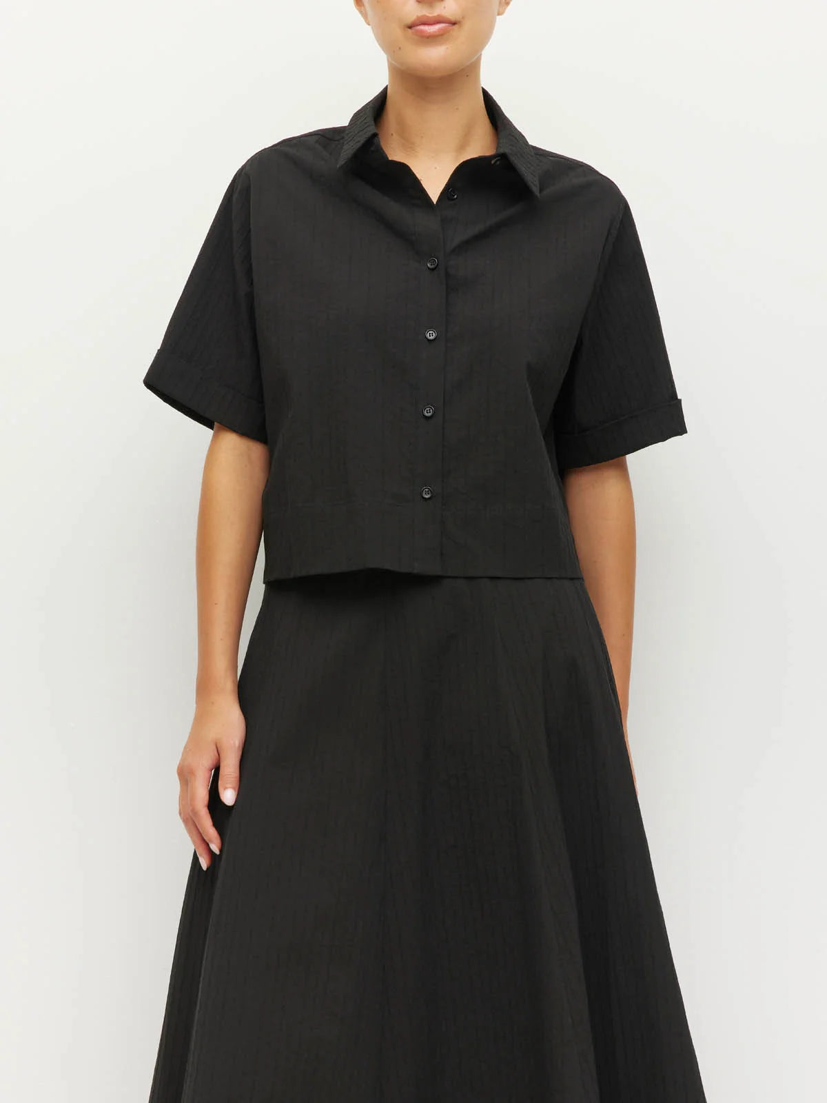 Everly Shirt (Thread Line Cotton) Black Linear