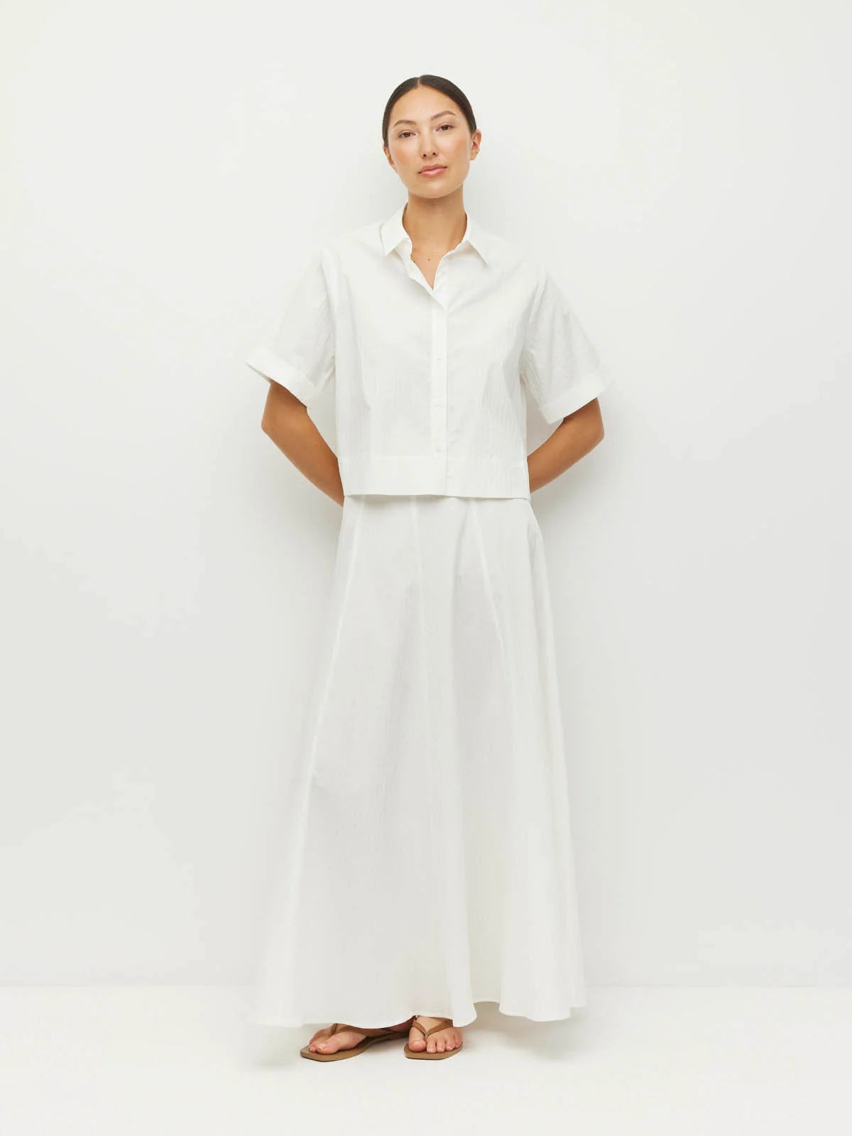 Everly Shirt (Thread Line Cotton) White Linear