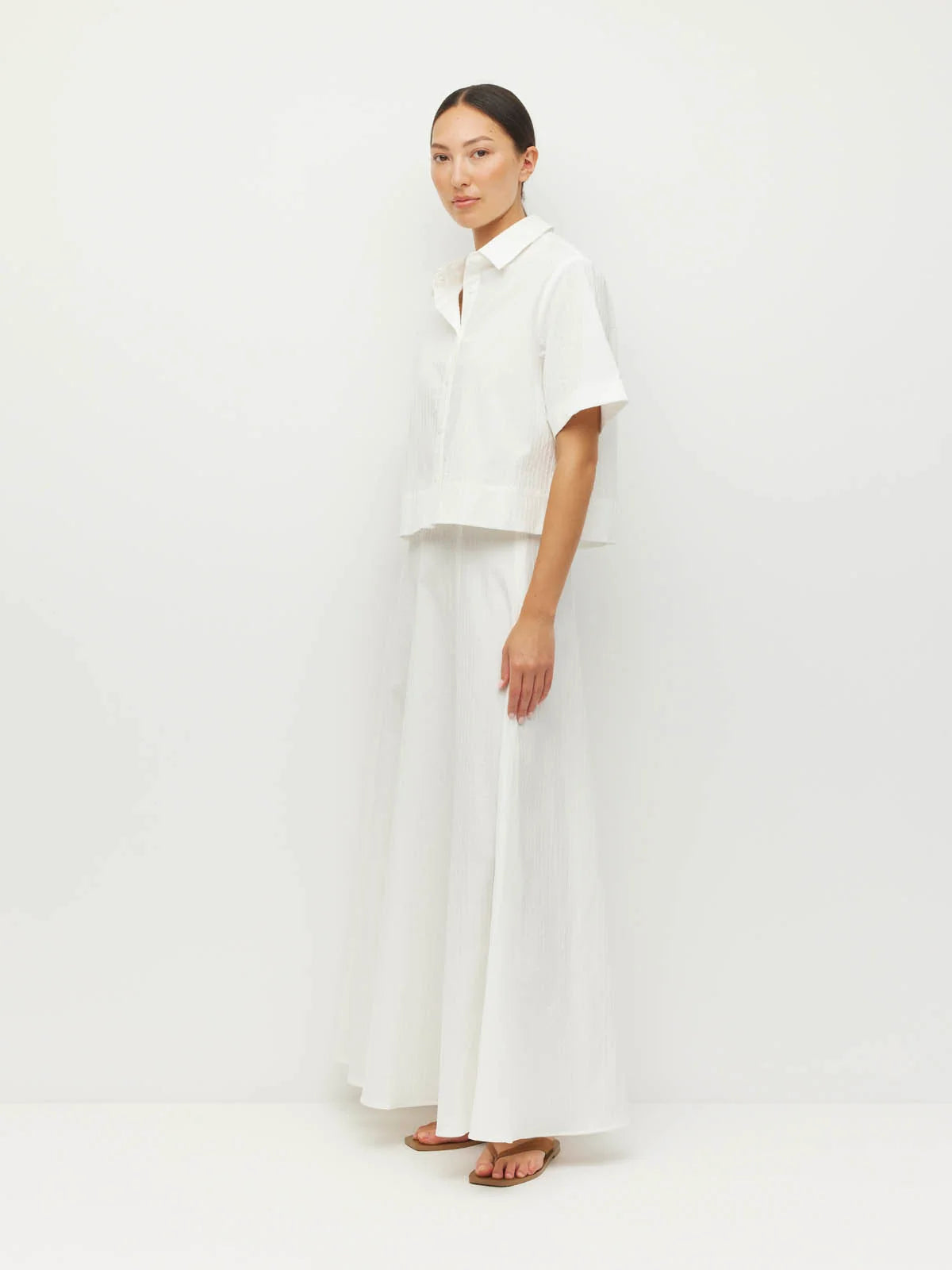 Everly Shirt (Thread Line Cotton) White Linear
