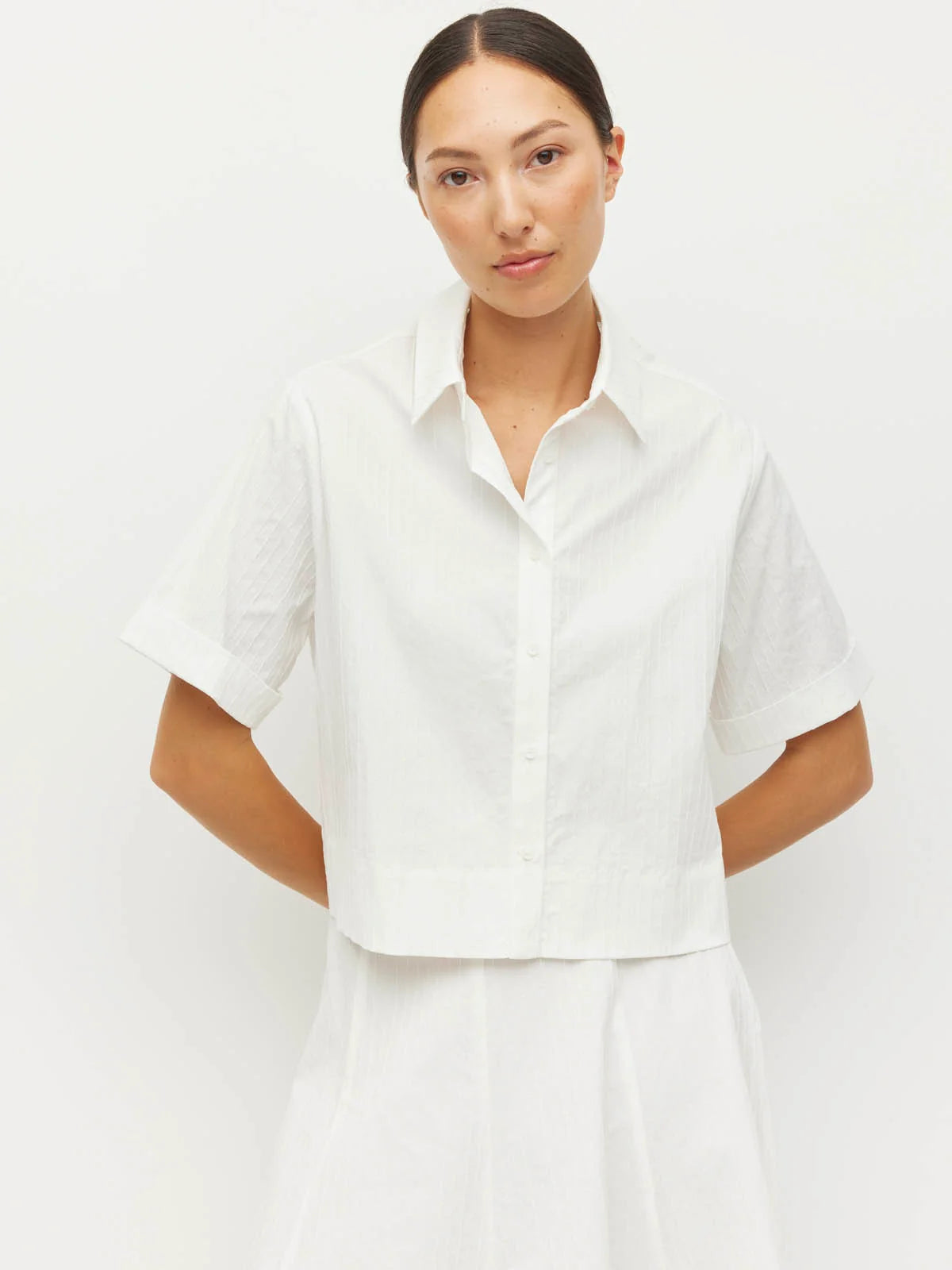 Everly Shirt (Thread Line Cotton) White Linear