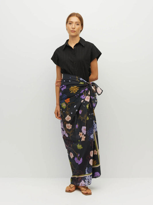Border Sarong (Afterglow Floral Cotton) Noir
