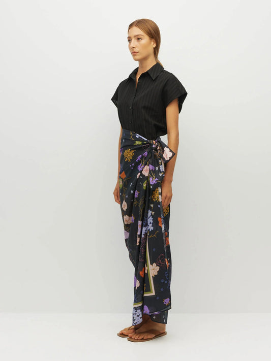 Border Sarong (Afterglow Floral Cotton) Noir