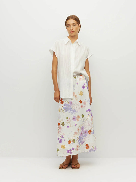 Em Skirt (Afterglow Floral Cotton) Blanc