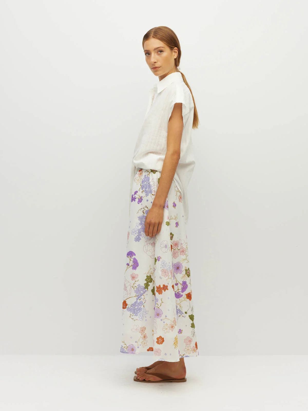 Em Skirt (Afterglow Floral Cotton) Blanc