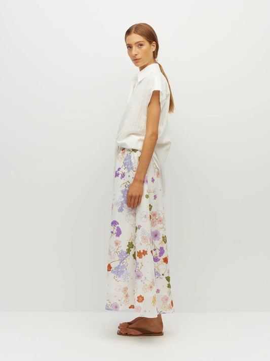 Em Skirt (Afterglow Floral Cotton) Blanc