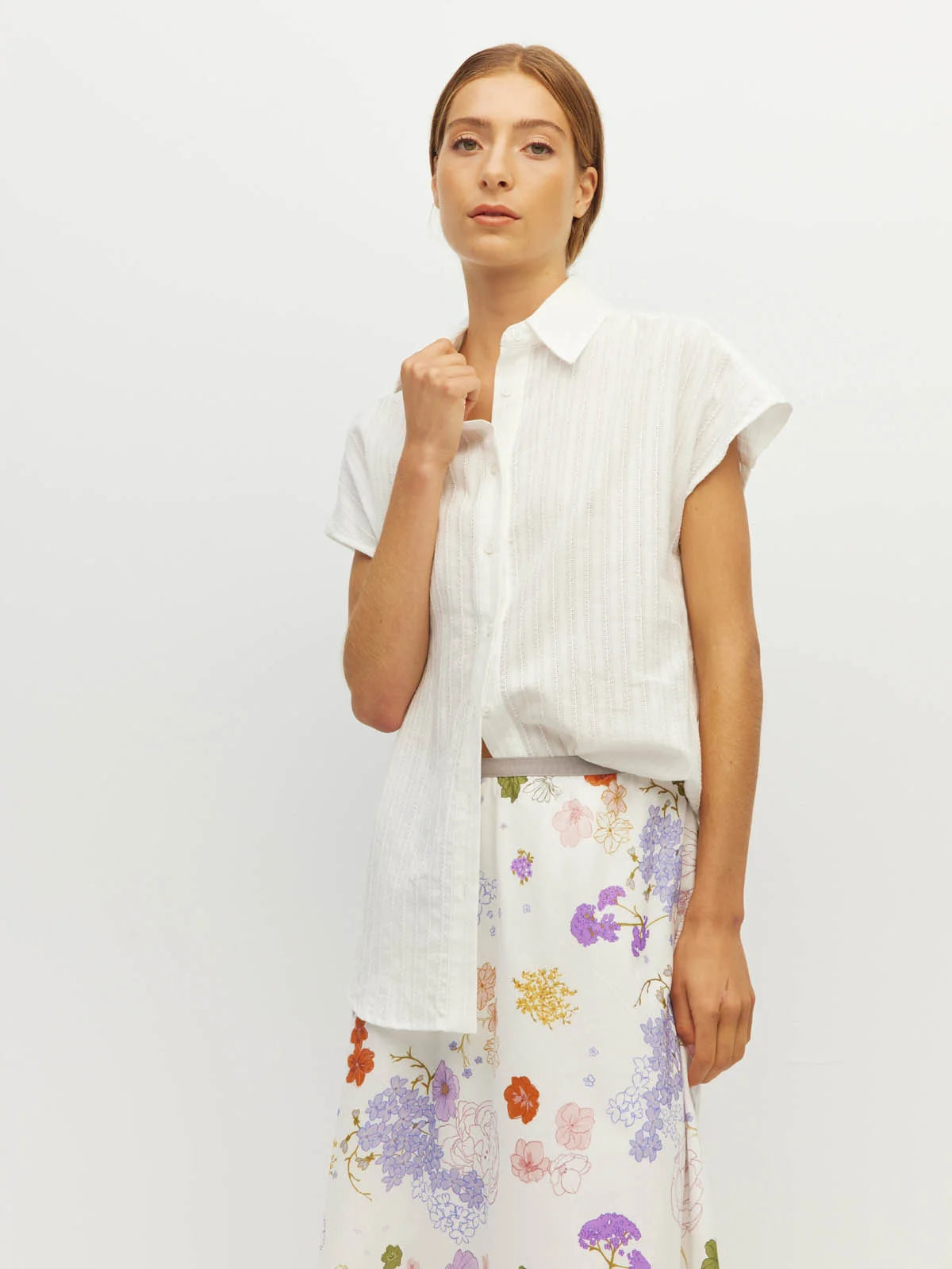 Em Skirt (Afterglow Floral Cotton) Blanc