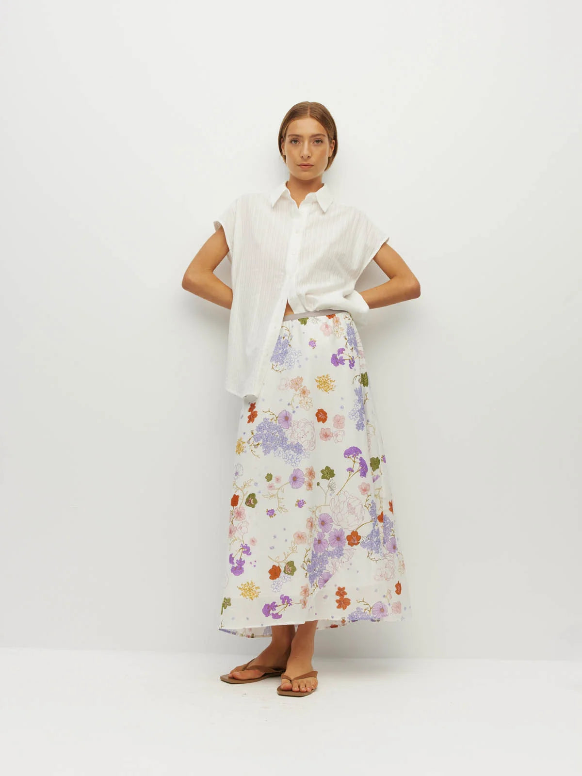 Em Skirt (Afterglow Floral Cotton) Blanc