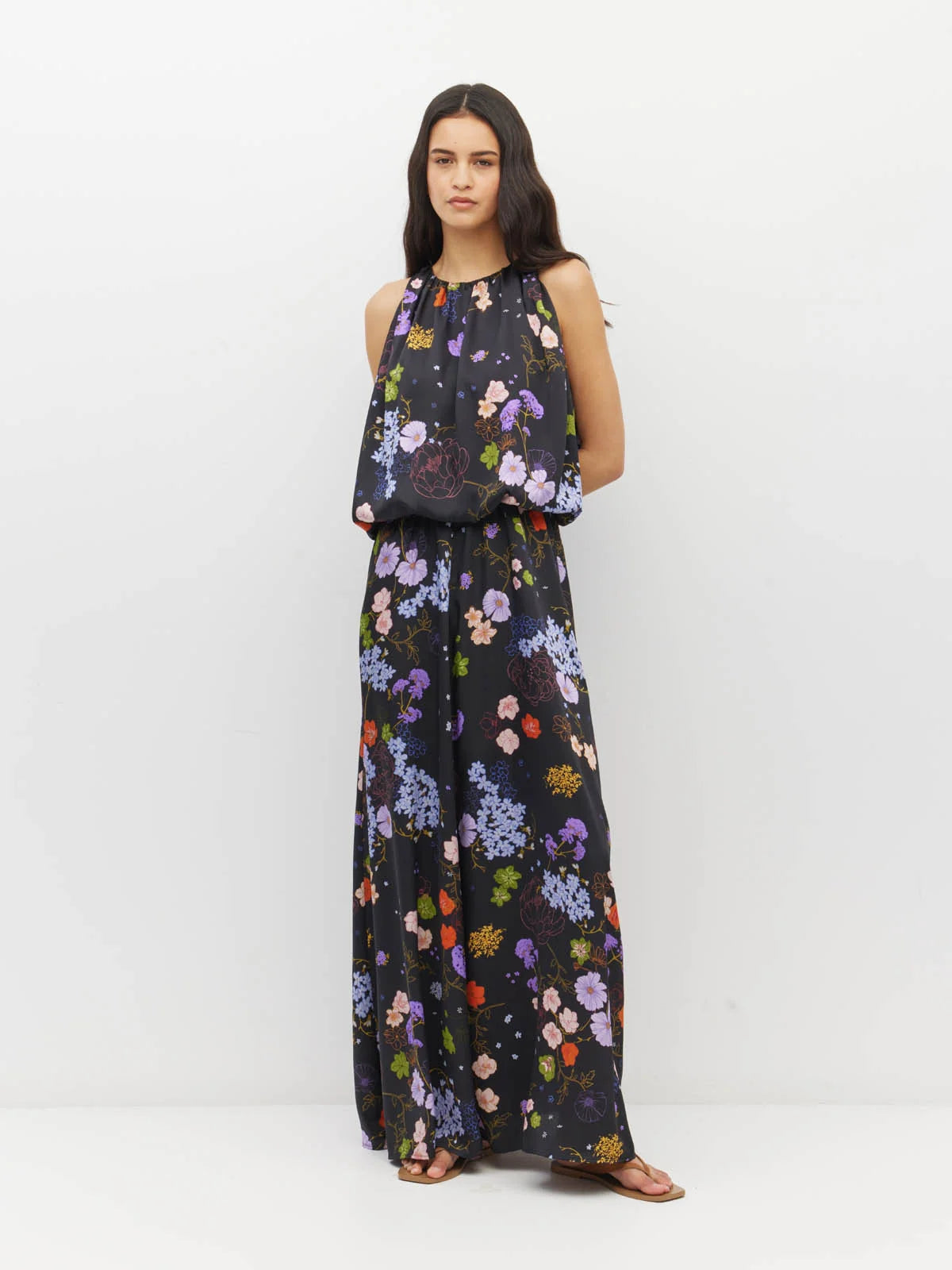 Aria Dress (Afterglow Floral Twill) Noir