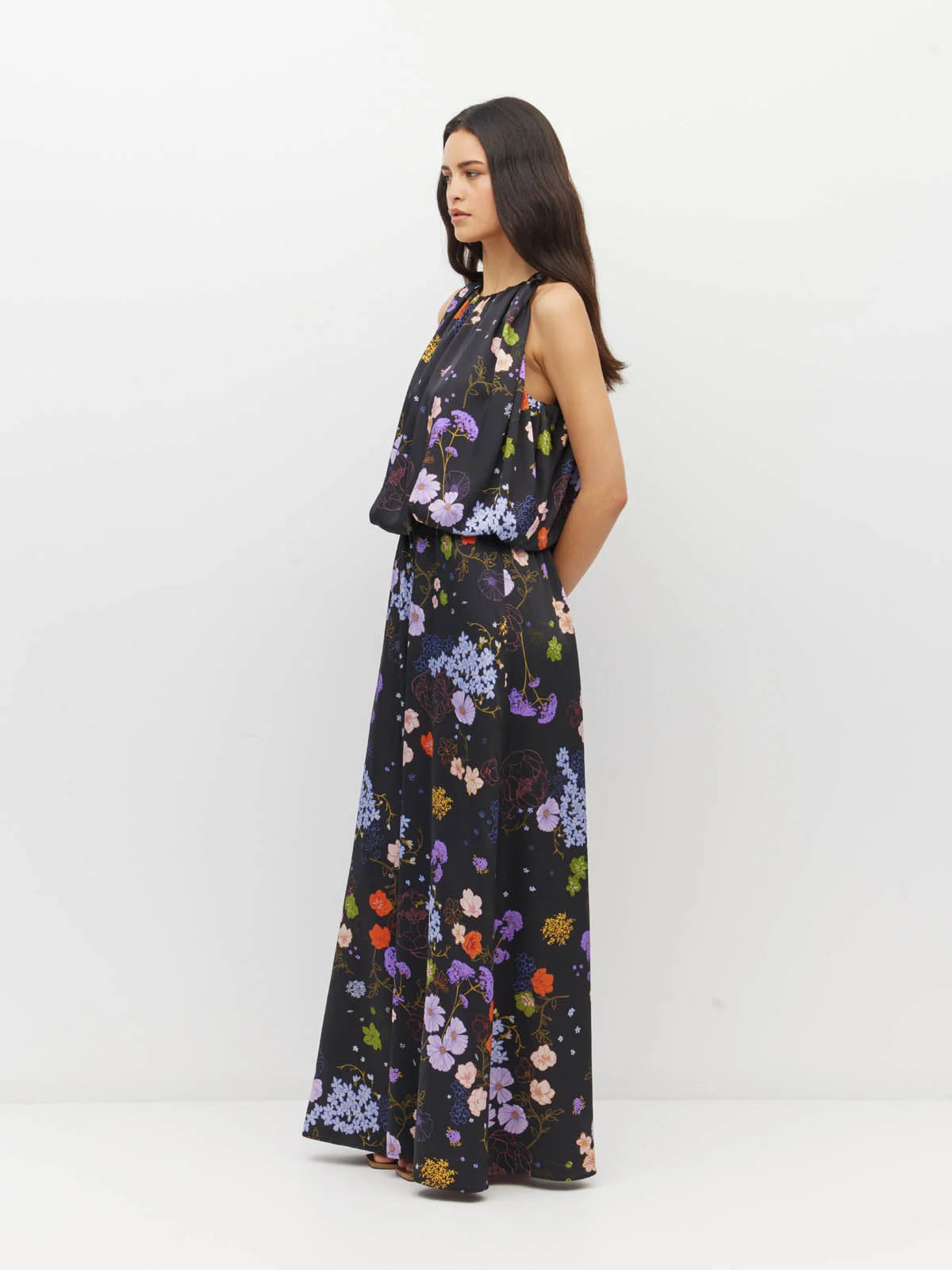 Aria Dress (Afterglow Floral Twill) Noir