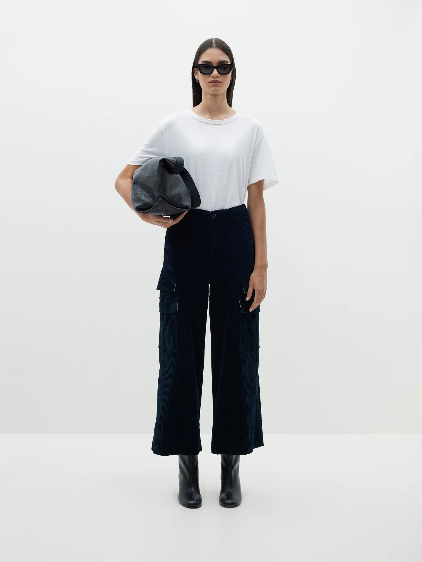 bassike | Cord Wide Leg Utility Pant | Ink | Palm Boutique