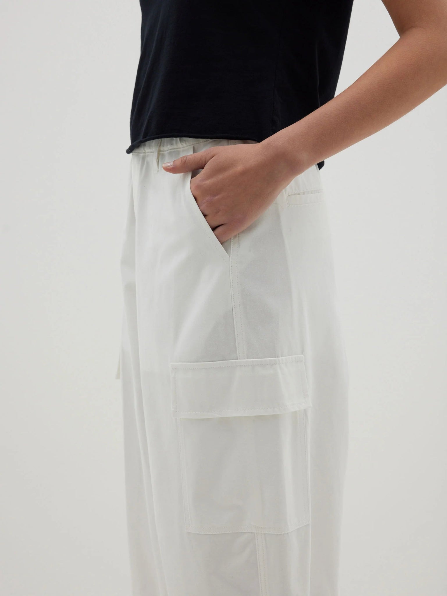 bassike | Cotton Canvas Cargo Pant | White | Palm Boutique