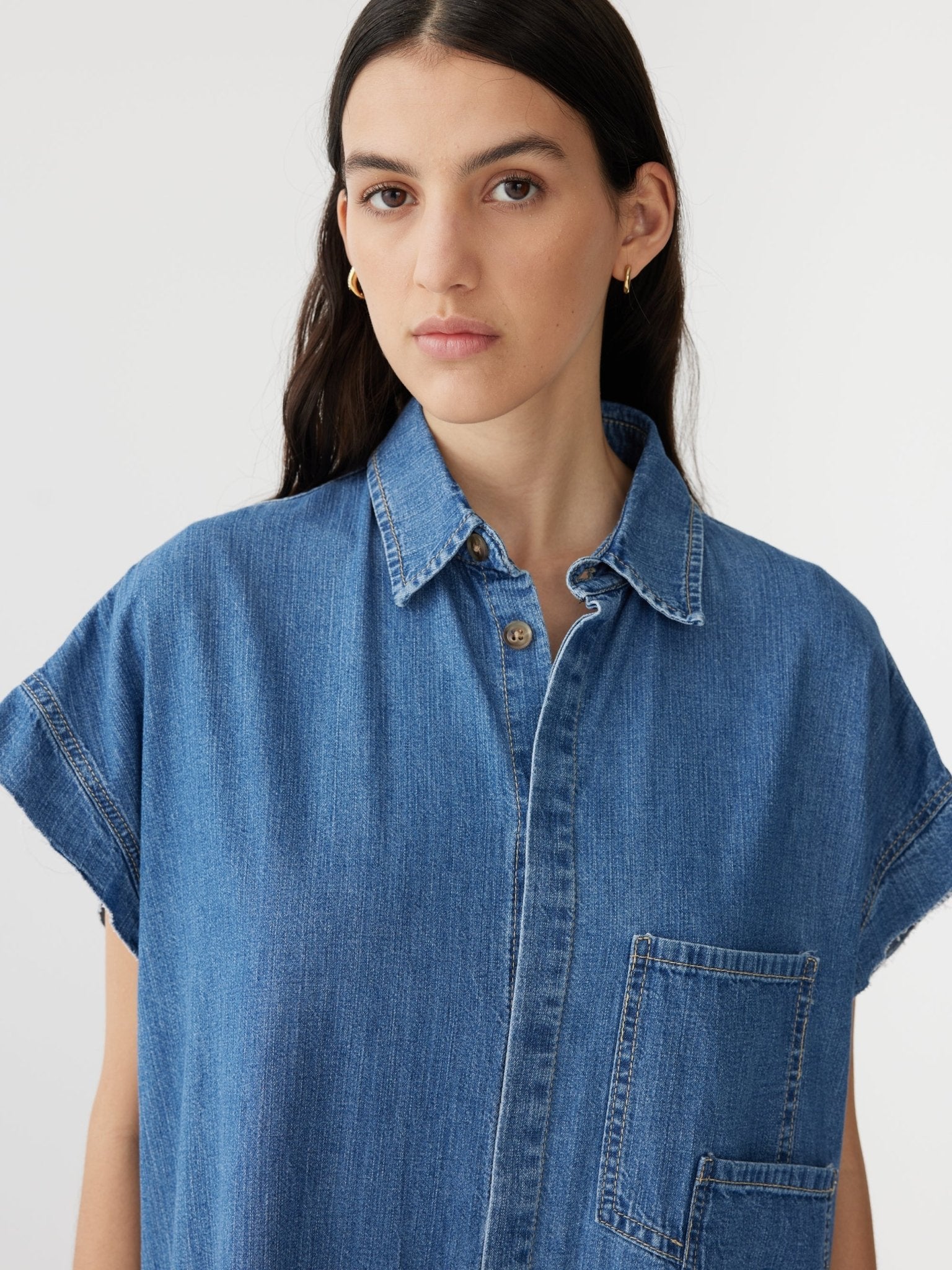 bassike | Denim Sleeveless Shirt Dress | Authentic Blue | Palm Boutique
