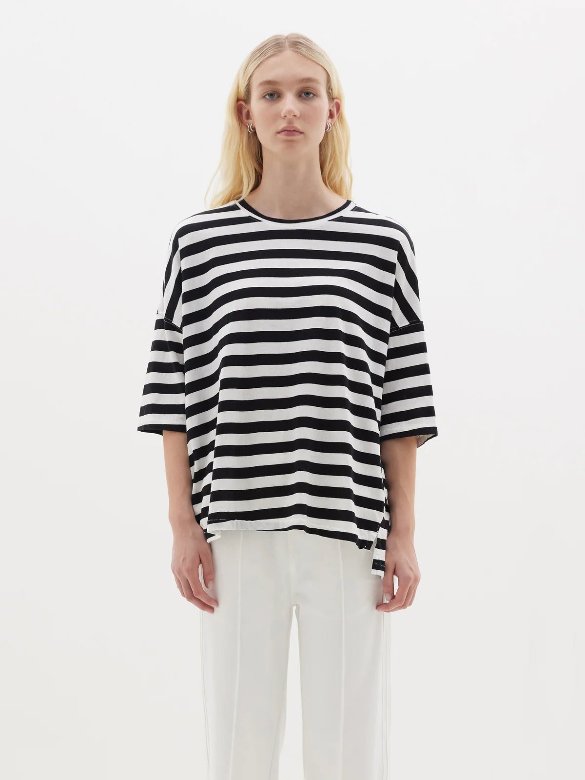 bassike | Stripe Slouch ss t.shirt | Black Undyed Stripe | Palm Boutique