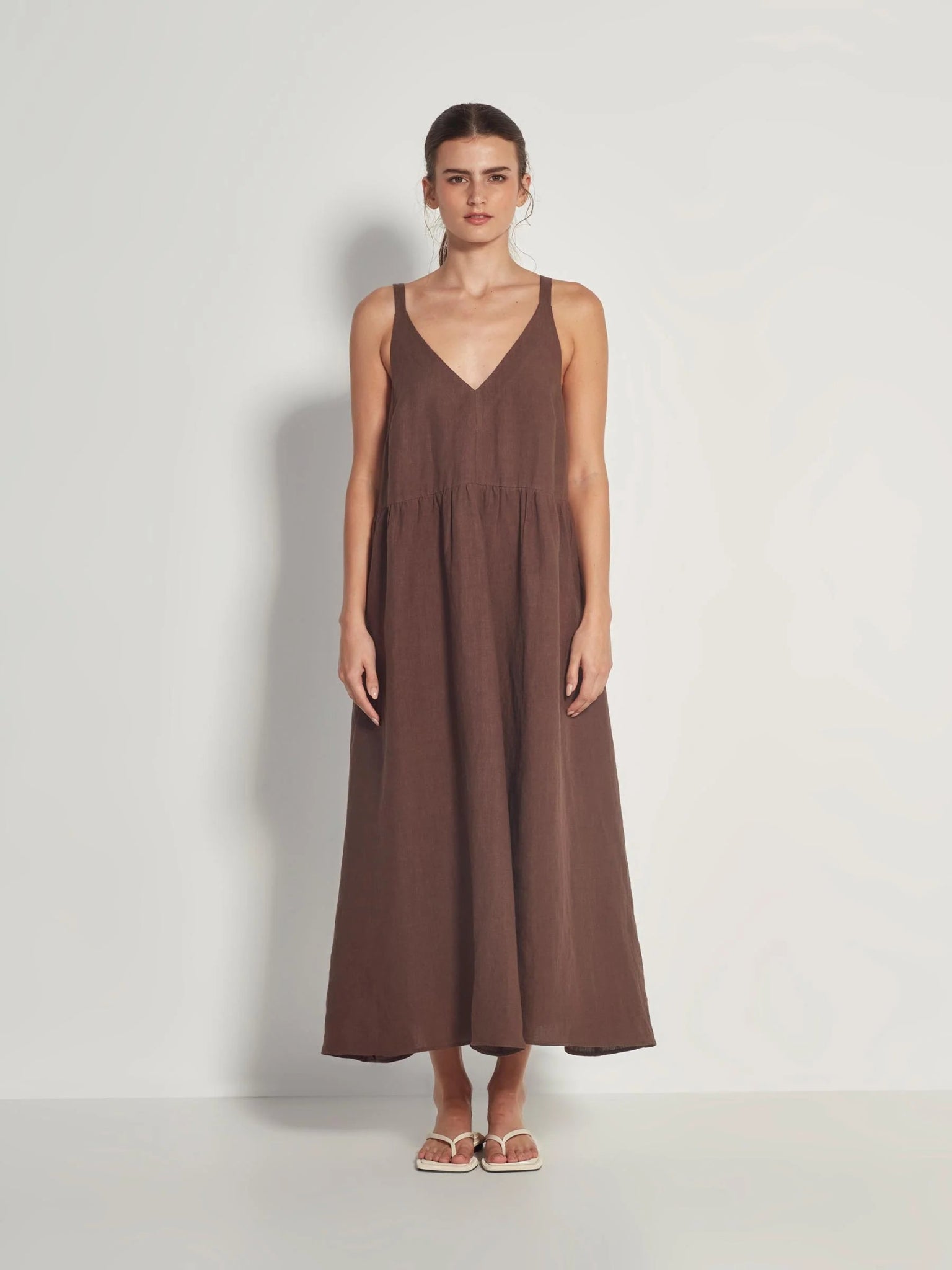 Juliette Hogan | Willow Dress Vintage Linen | Dark Chocolate | Palm Boutique