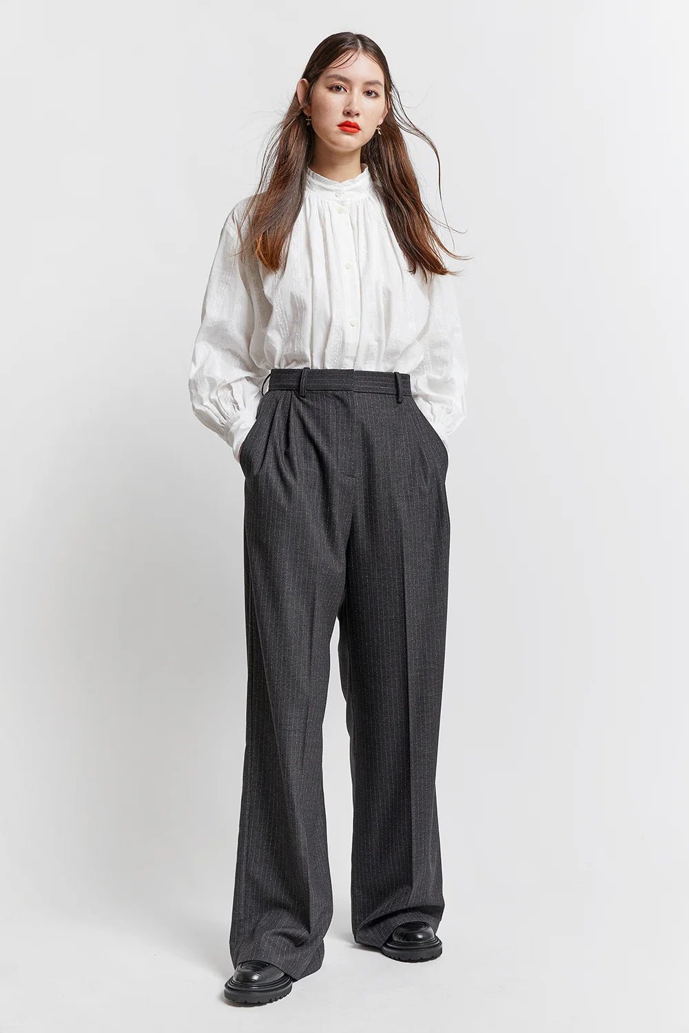 Karen Walker | Long Workwear Trousers | Speckled Pinstripe | Palm Boutique