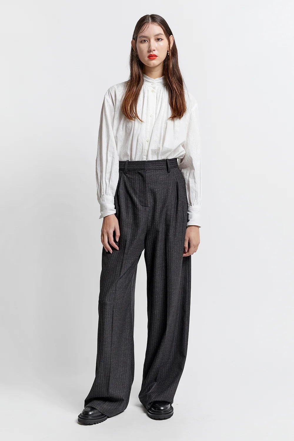 Karen Walker | Long Workwear Trousers | Speckled Pinstripe | Palm Boutique