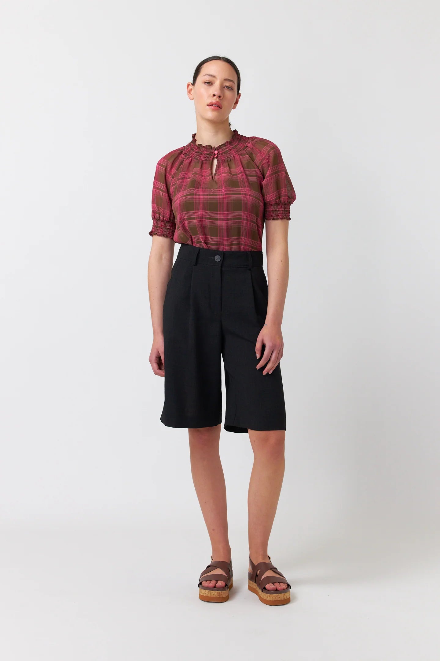 Kate Sylvester | Sheer Plaid Top | Berry | Palm Boutique