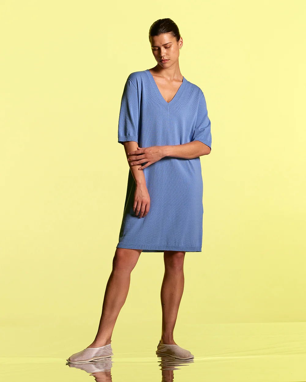 Standard Issue | Cotton Deep V Dress | Azure | Palm Boutique
